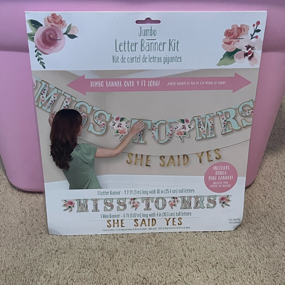 Amscan Floral Miss to Mrs Banner Kit - Pink and Gold